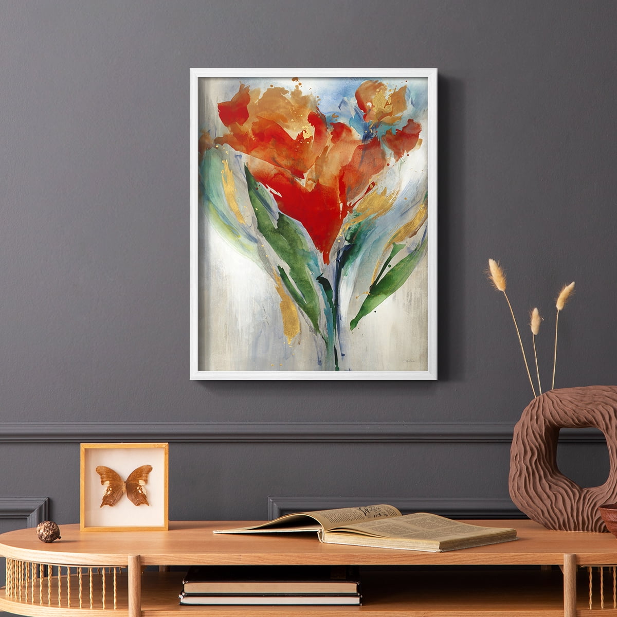 Wild Flower Bouquet Framed Print in White Solid Wood 11 x 14 Framed Print