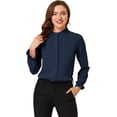 thumbnail image 1 of Blusa de Chifón con Cuello Levantado y Volantes de Manga Larga Allegra K para oficina y Trabajo Mujer Azul marino M, 1 of 6
