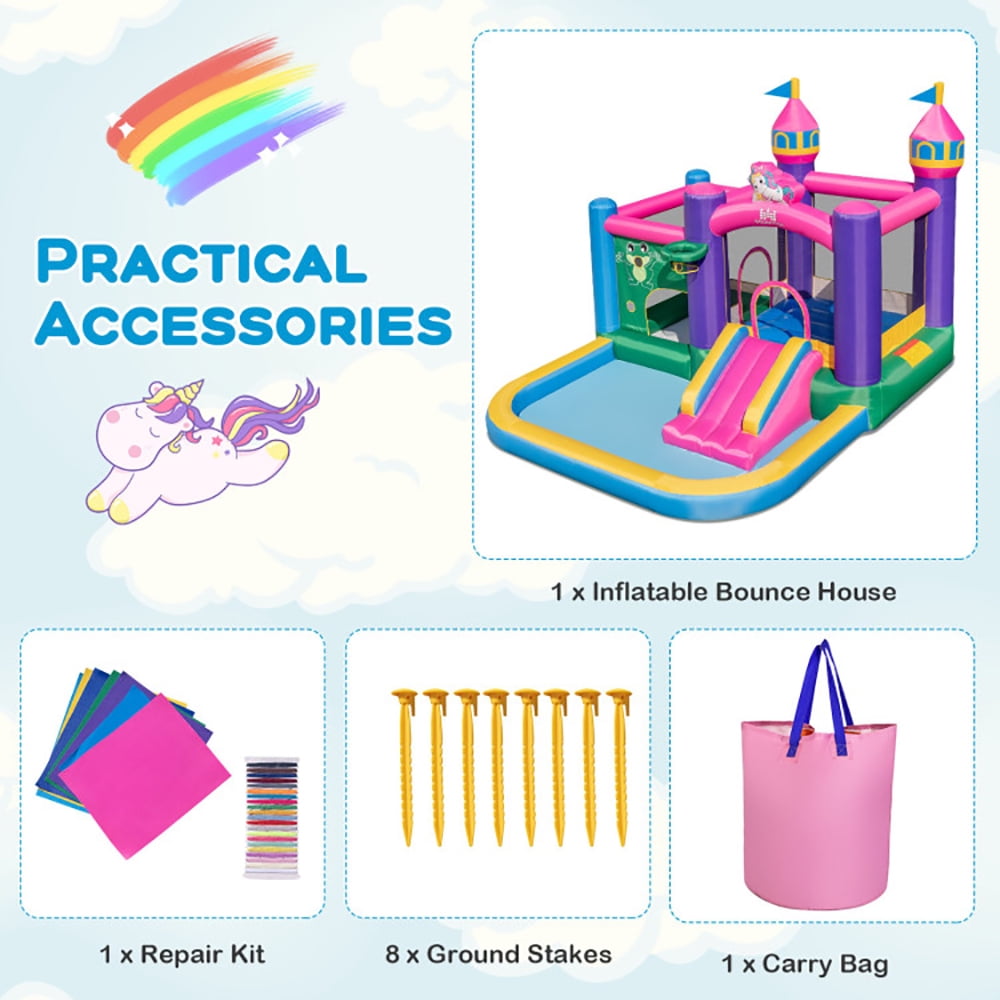 Aimee Lii 6-in-1 Kids Blow up Castle with Slide and Jumping Area and Ball Pit Pools without Blower, Kids Bounce House for 3-10