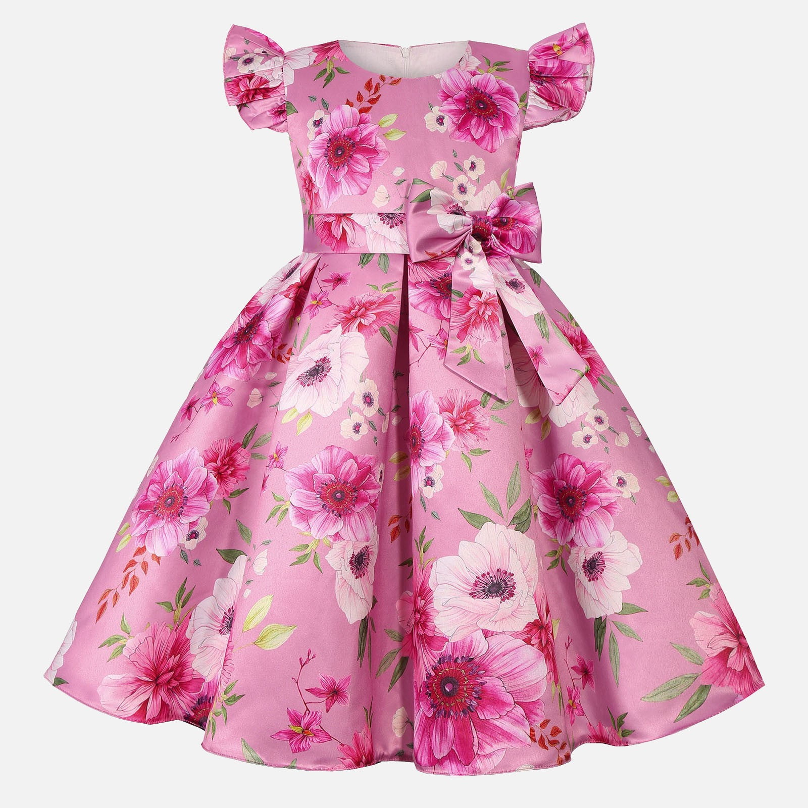 Kogui Little Girl Girls Dresses Baby Girls Dress Ruffle Lace Backless Bowknot with Headwear Pageant Party Flower Wedding Dresses 4T 5T (Hot Pink,4-5 Years)
