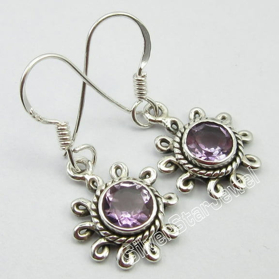 SilverStarJewel 925 Sterling Silver Natural Amethyst Gemstone Stylish Artisan Earrings 3.1 CM