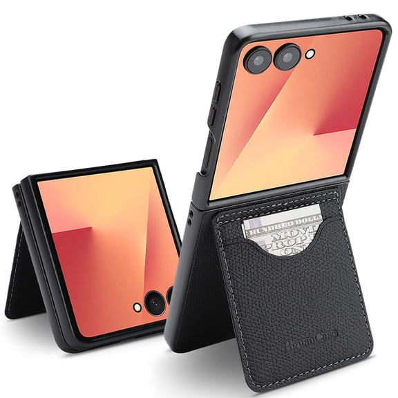 Elehold Slim Fit PU Leather Shockproof Flip Kickstand Wallet Case with Card Slot for Samsung Galaxy Z Flip 7 , Black