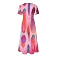 thumbnail image 6 of Penkiiy Women's Summer Feather Print Casual Short Sleeve Crewneck Basic Swing T Shirt Dress Flowy Beach Vacation Sundress M Pink, 6 of 6