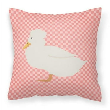 Carolines Treasures BB7857PW1414 Crested Duck Pink Check Fabric Decorative Pillow, 14 x 14 in.