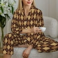 thumbnail image 6 of KLL Argyle of brown Print Women's Long Sleeve Pajamas with Pants Sleepwear Loungewear 2 Set-Large, 6 of 7