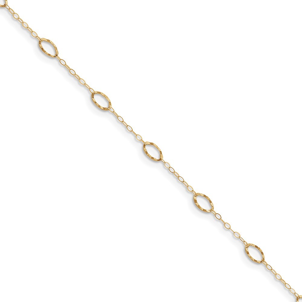 Solid 14k Yellow Gold Heart 1in Extension Anklet 10" (Width 4mm)