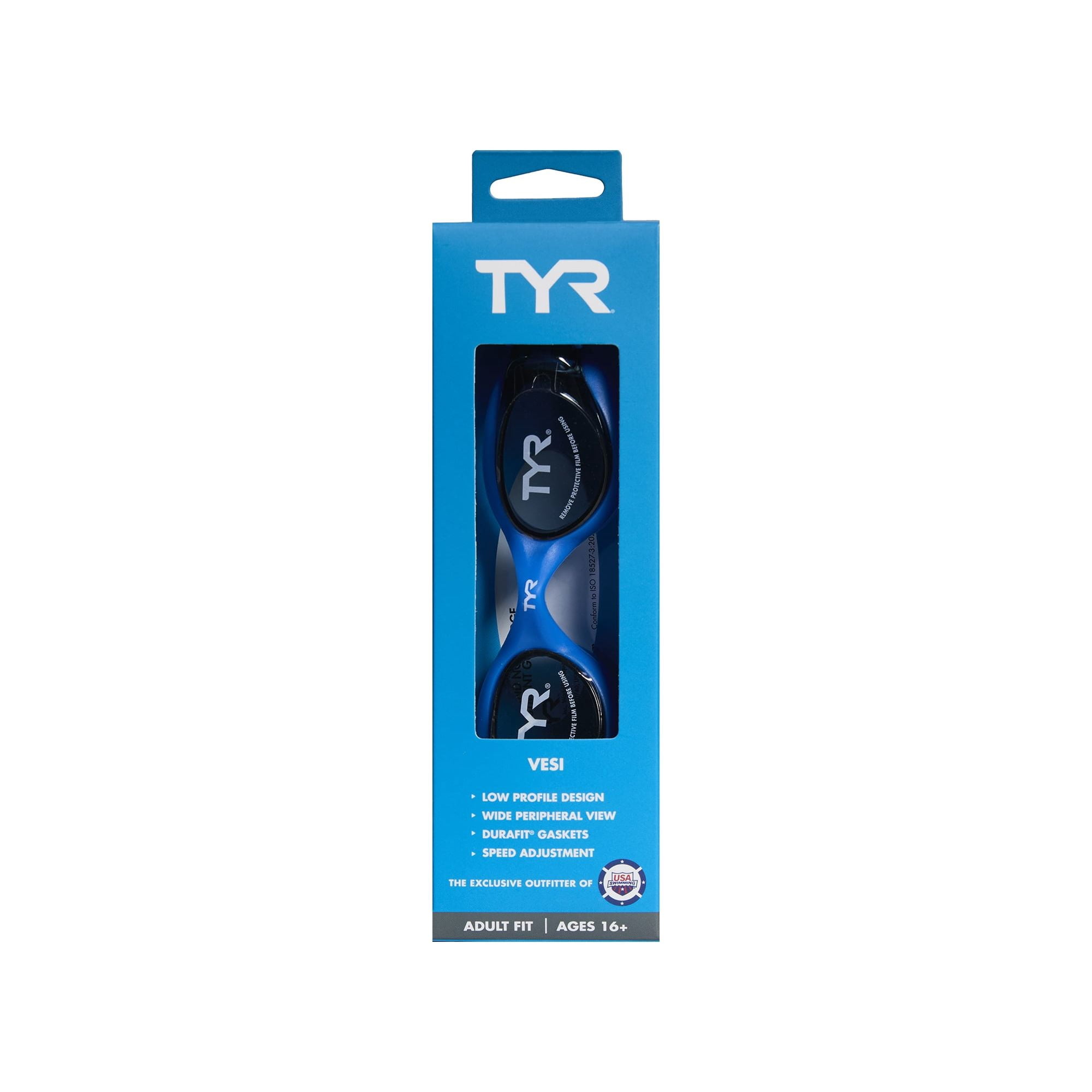 (2 pack) TYR Adult Fit Vesi Non-Mirrored Swim Goggle - Smoke/Blue