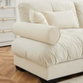 thumbnail image 3 of 166" Modular Sectional Sofa Cloud Couch, Comfy Velvet Deep Seat Couch with Round Bolster Armrests, Waist Pillow and Throw Pillows for Living Room Bedroom Apartment Office, Cream, 3 of 7