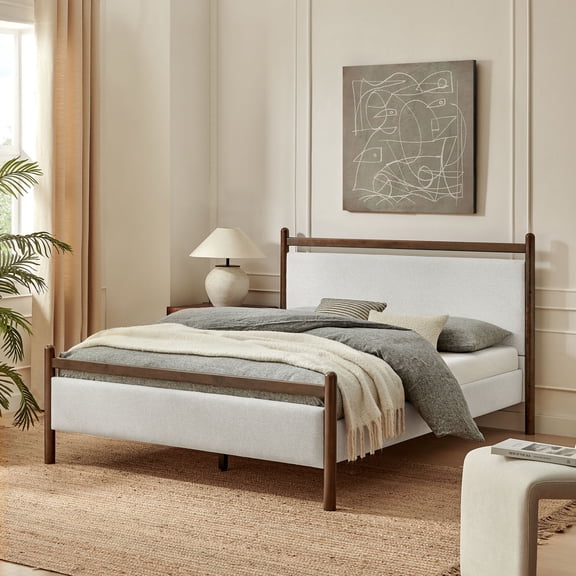 Ginny King Size Platform Bed Frame in Wenge Heathered Ivory
