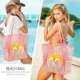 thumbnail image 3 of Mesh Beach Tote Womens Shoulder Handbag, Women Foldable Casual Tote Bag Hobo Bag For Beach Picnic Vacation Large Handbags,Color: Pink, 3 of 6