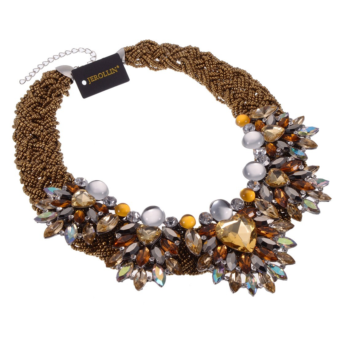 Statement Crystal Rhinestone Flower Choker Necklace – Chunky Chain Bib Style – Fashion Jewelry