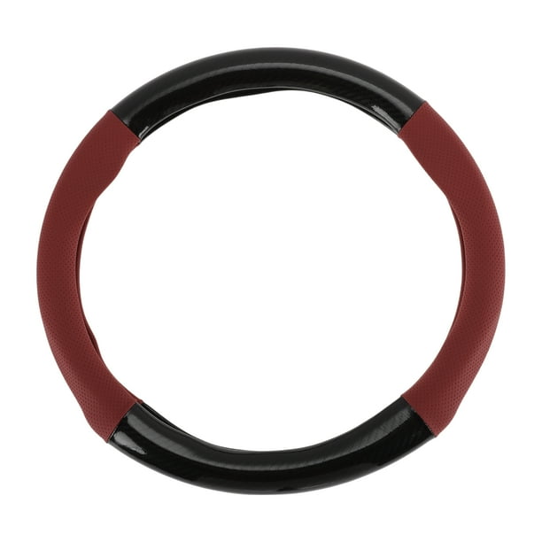 Funda para volante de cuero artificial PU Unique Bargains ABS Protector de volante de automóvil 14.96" Negro Rojo Vino patrón de fibra de carbono