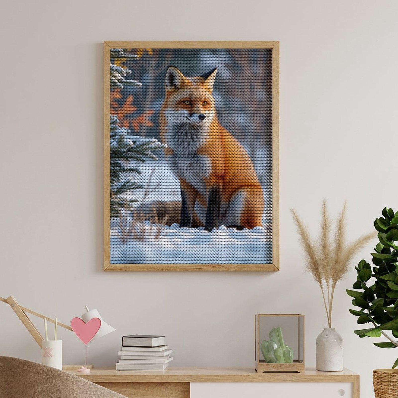 Diamond Art Kits for Adults, Fox Snow Sitting Winter Scene 5D Diamond Painting Kits for Adults Beginners, DIY Full Drill Diamond Painting, Gem Art and Crafts 12x16