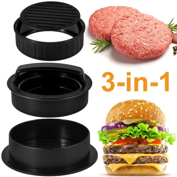 Hamburger Press Patty Maker, 3 in 1 Non-Stick Burger Press for Making Delicious Burgers, Perfect Shaped Patties, for Grilling and Cooking.