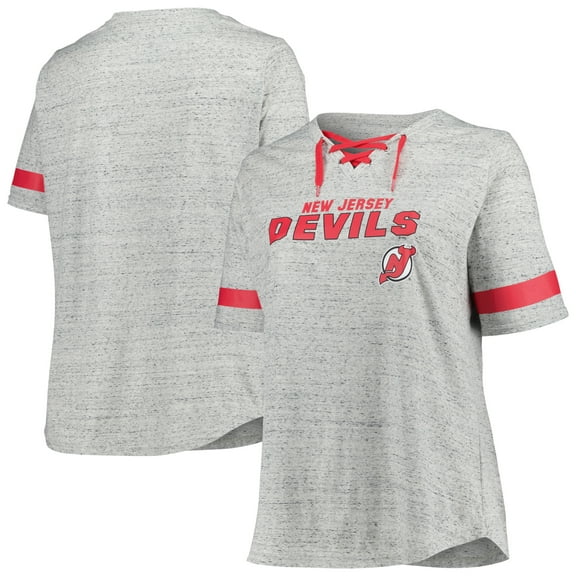 Women's Fanatics Heather Gray New Jersey Devils Plus Size Lace-Up  T-Shirt