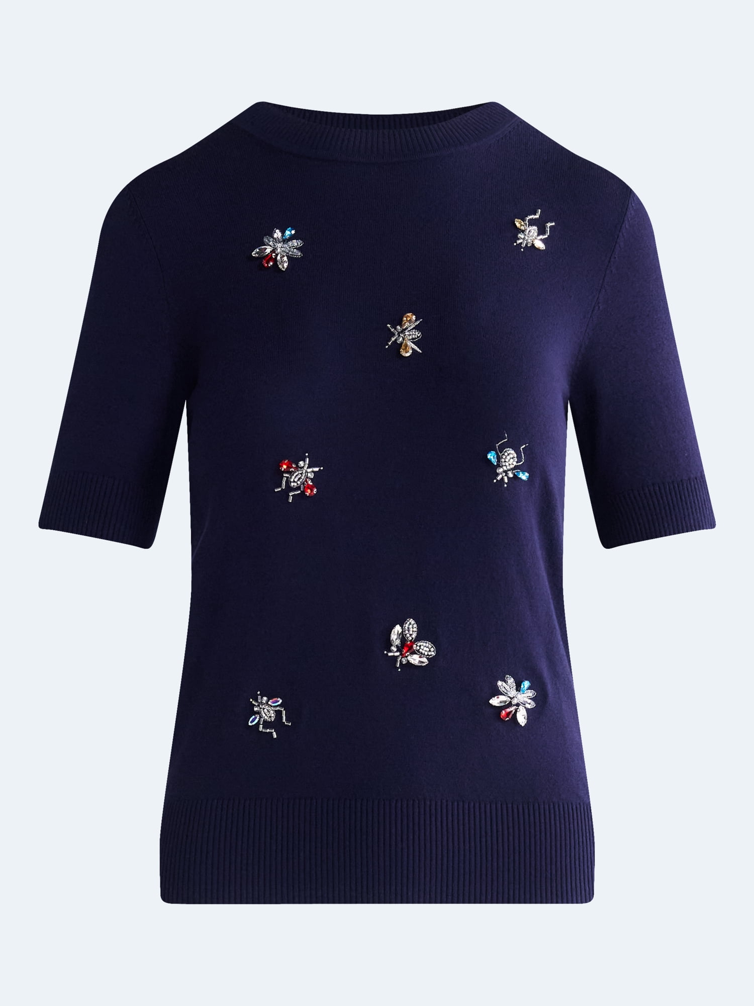 Free Assembly Women's and Women's Plus Embellished Cozy Yarn Sweater with Short Sleeves, Sizes XS-4X