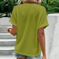 thumbnail image 5 of RKZDSR Dressy T-Shirts Hollow Out Solid Color Tunic Button V Neck Tshirts Oversized Mondern Fit Blouses Specials Shirts Trendy Basic Tees Short Sleeve Womens Tops Green L, 5 of 5