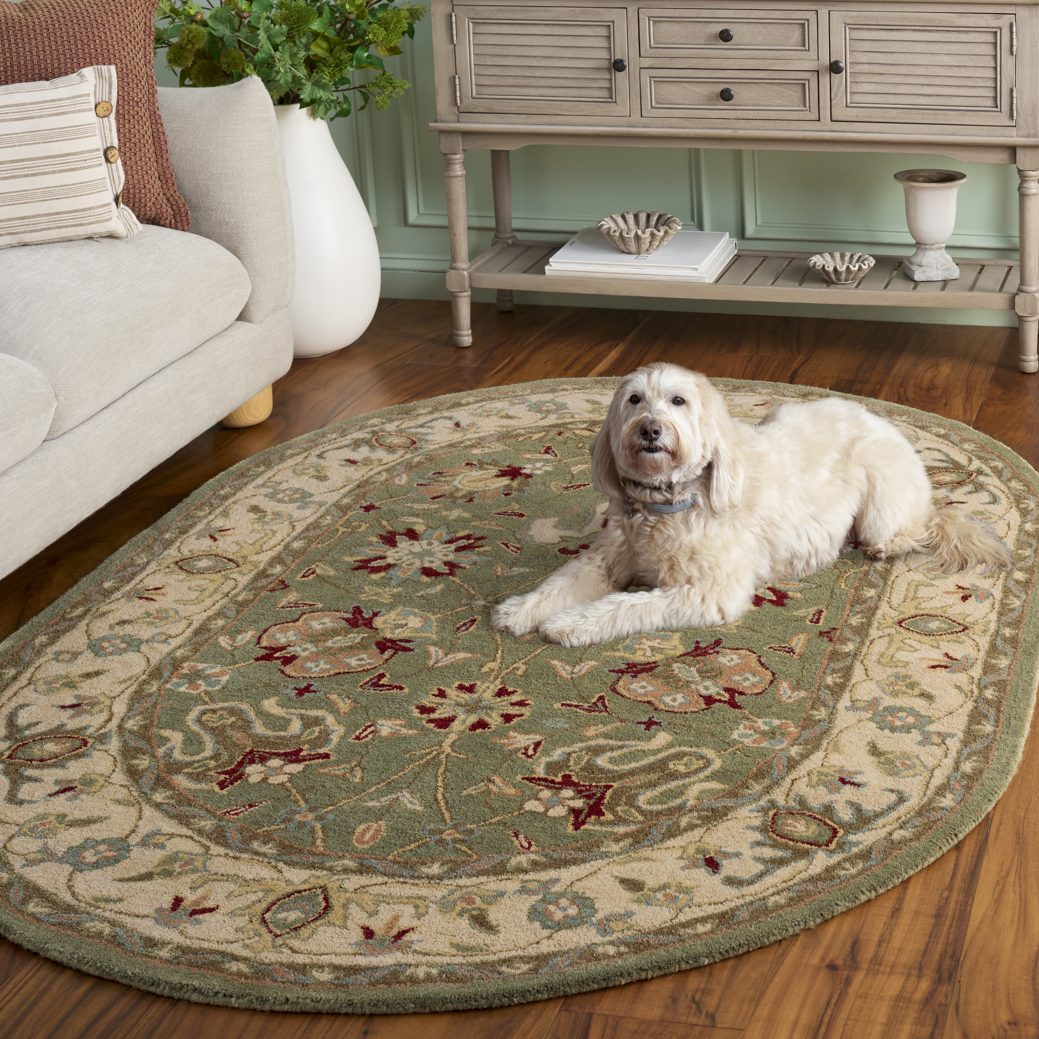 SAFAVIEH Antiquity Lilibeth Oriental Wool Area Rug, Sage, 4'6" x 6'6" Oval