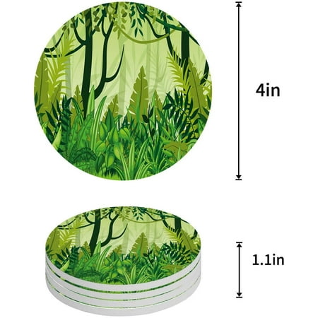

KXMDXA Cartoon Forest Tropical Plant Set of 4 Round Coaster for Drinks Absorbent Ceramic Stone Coasters Cup Mat with Cork Base for Home Kitchen Room Coffee Table Bar Decor