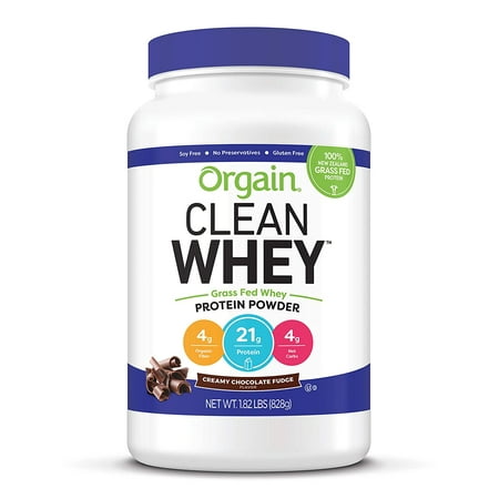 Orgain Grass Fed Clean Whey Protein Powder, Creamy Chocolate Fudge - Low Net Carbs, Gluten Free, Soy Free, No Sugar Added, Kosher, Non-GMO, 1.82 Pound (Packaging May Vary)