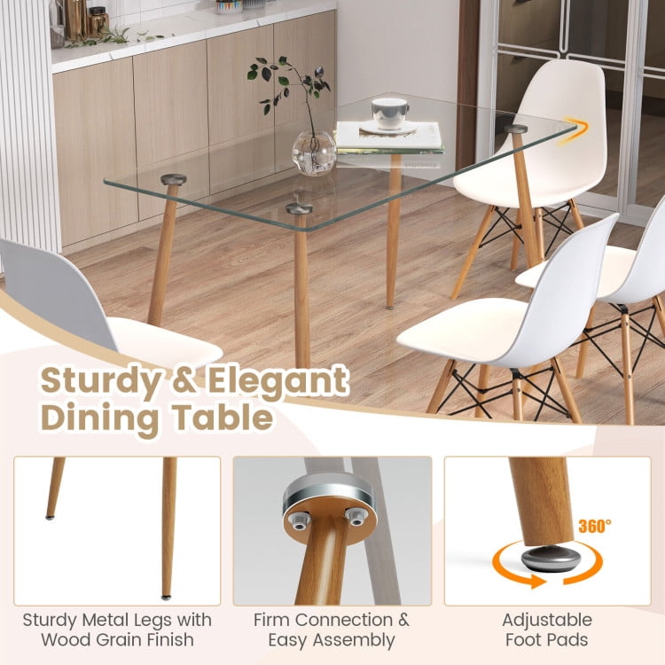 Finihen Dining Set, Dining Table Set, 5 Pieces Rectangle Dining Table Set with 51 Inch Glass Tabletop, for Home, Restaurant, White Finihen Dining Set, Dining Table Set, 5 Pieces Rectangle Dining Table Set with 51 Inch Glass Tabletop, for Home, Restaurant, White