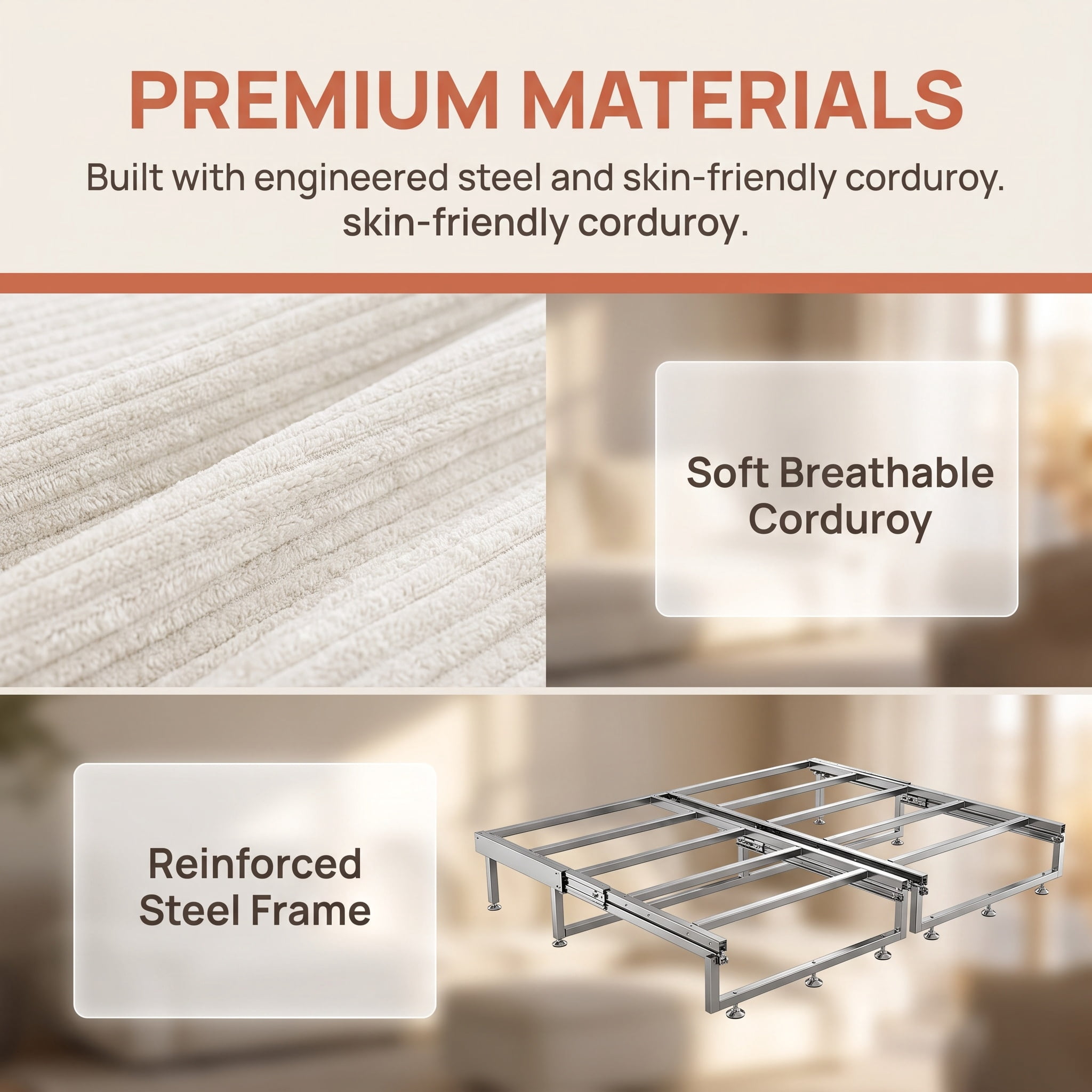 3-in-1 King Size Sleeper Sofa Bed, 94.5" Corduroy Convertible Pull Out Couch with Steel Frame, Modern Folding Lounge Sofa for Living Room, White