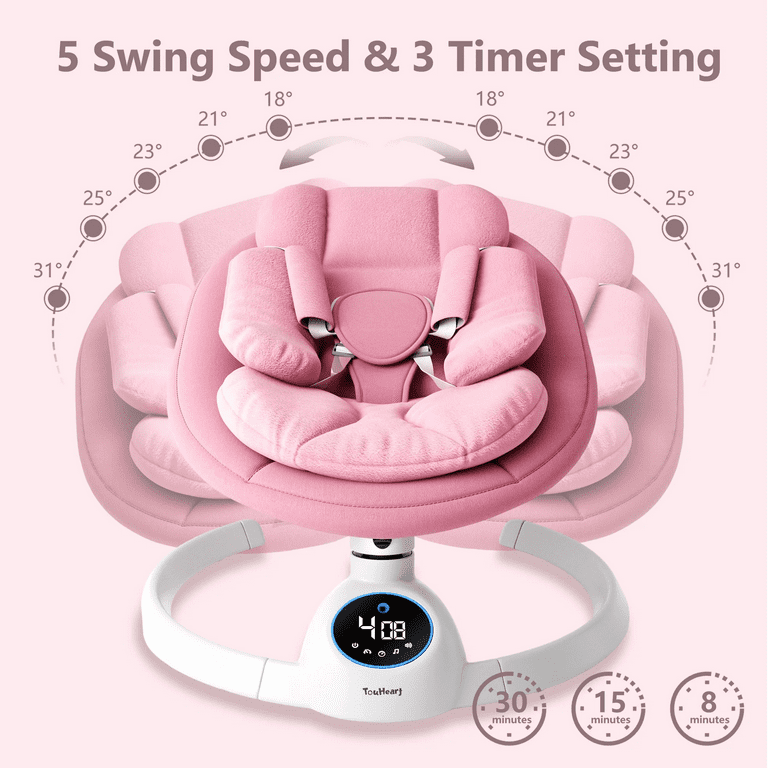 TouHeart Electric Baby Swing, Infant Rocker with Bluetooth & Remote,5 Speeds,10 Lullabies,3 Timing, Pink
