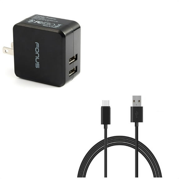 2-Port USB 17W Home Charger w Power Cord Type-C 6ft USB Cable Y8R for Alcatel 3V (2019) - ASUS ROG Phone 2 - BLU G9 Pro - BOLD N1 - Coolpad Legacy S - Google Pixel 4 XL - LG G8X ThinQ