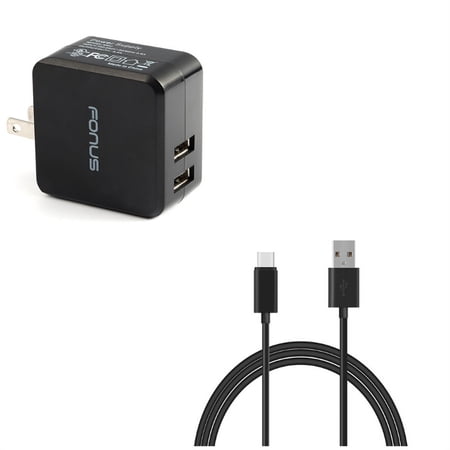 2-Port USB 17W Home Charger w Power Cord Type-C 6ft USB Cable Y8R for Alcatel 3V (2019) - ASUS ROG Phone 2 - BLU G9 Pro - BOLD N1 - Coolpad Legacy S - Google Pixel 4 XL - LG G8X ThinQ