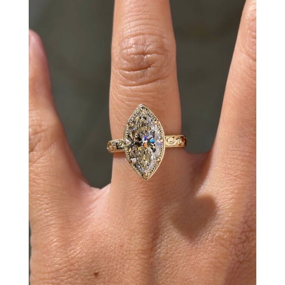 Solitaire Brilliance 3 CT Vintage Marquise Lab Grown Diamond Engagement Ring for Women 10k Yellow Gold Ring Size 4