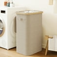 thumbnail image 6 of BGTREND Slim Laundry Hamper with Lid 105L Foldable Clothes Basket with Removable Mesh Bag & Handle for Closet Bathroom Bedroom (Beige), 6 of 7