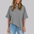 thumbnail image 4 of Inleife Womens T-Shirts Women's Casual Crewneck Short-Sleeved Solid Color Loose Short Loose T-Shirt Tops Sizes Gray M, 4 of 5