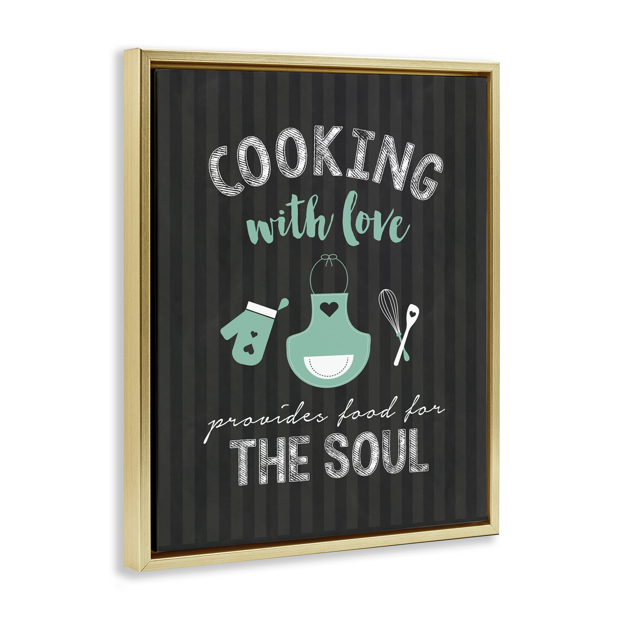 Food For Soul Black & Green Gold Framed Floater Canvas Wall Art, design by Lettered and Lined