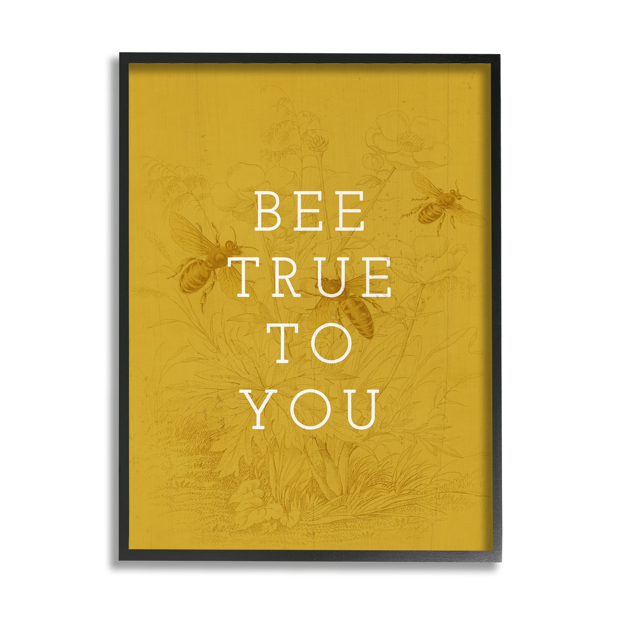 Stupell Industries Be True to You Phrase Vintage Bee Pun Graphic Art White Framed Art Print Wall Art, 16x20, by Daphne Polselli