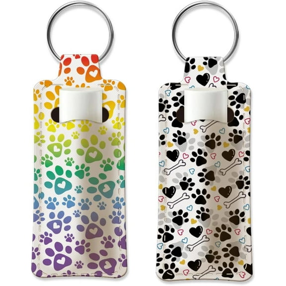 2pcs Lipstick Holder Keychain Paw Print Lip Balm Holders Elastic Diving Fabric Lipsticks Keychain Portable Lipstick Holder Bag Heart Bone Chapstick Sleeve Key Ring Holders for Chapstick