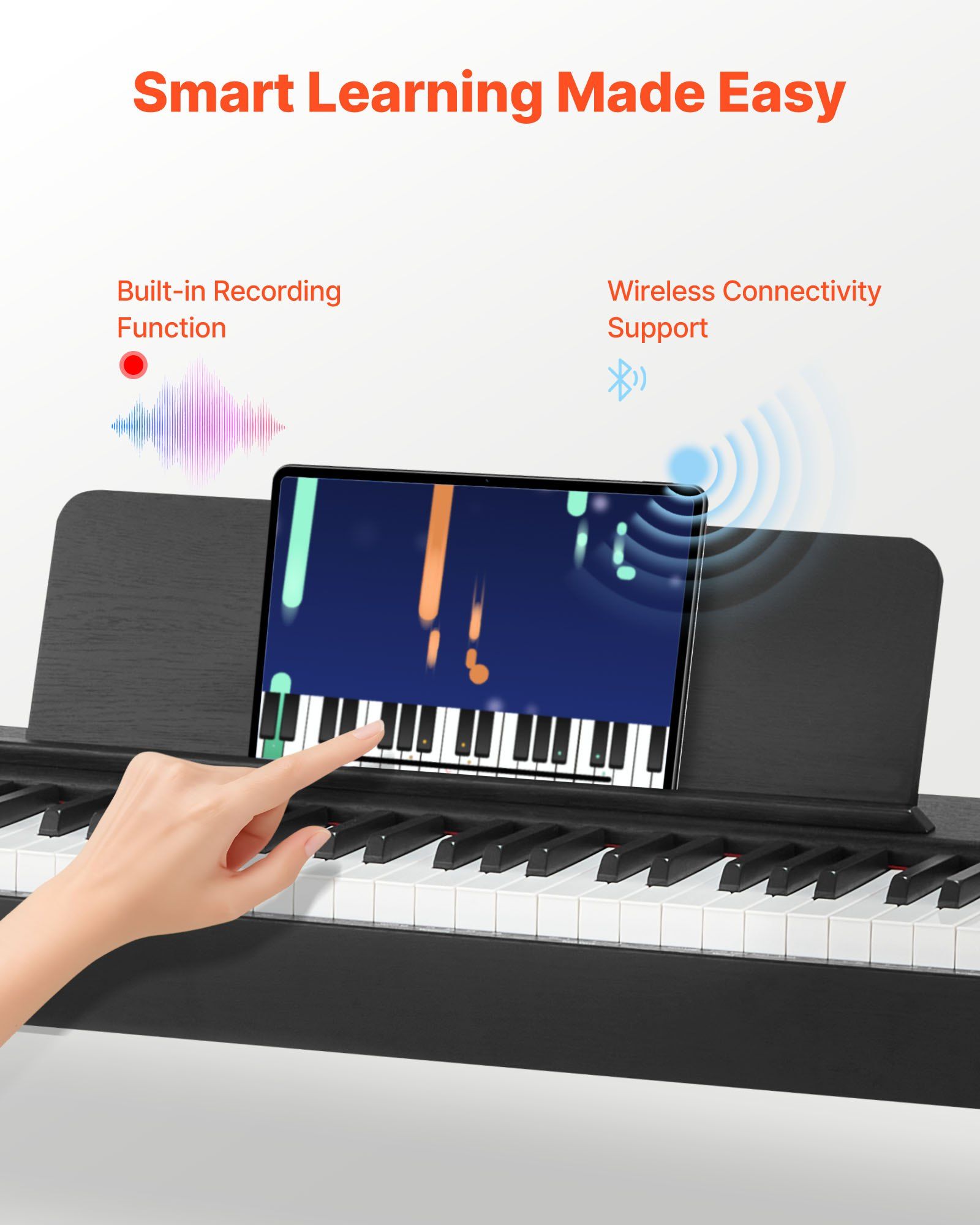 Weighted Digital Piano, 88 Keys Fully Weighted, Electric Piano Keyboard with Furniture Stand, Power Adapter, Triple Pedal, Record Function, 280 Tones, Wireless Connection, for Beginners, Black