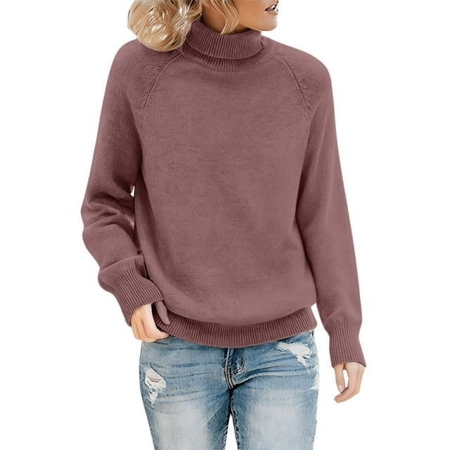 Chandails à Manches Longues pour Femmes, T-shirt à Demi-Col Roulé, Chandail Tricoté à Manches Longues, Chandail Chaud, Haut, T-shirt à Manches Longues pour Femmes