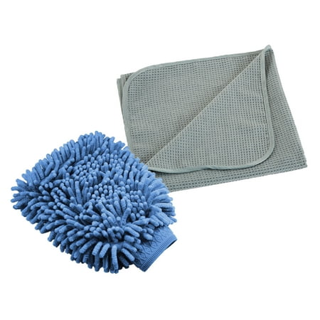 Raverra Double Stitched Microfiber Car Mitten with Chemical Guys Waffle Weave Gray Matter Microfiber Drying