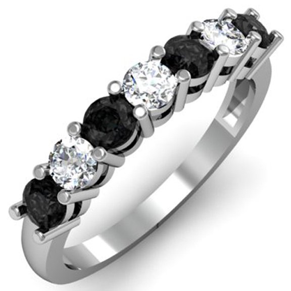 Dazzlingrock Collection 1.00 Carat (ctw) 14K Round Black and White Diamond Ladies 7 Stone Bridal Wedding Band Anniversary Ring 1 CT, White Gold, Size 6