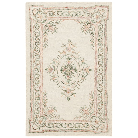 SAFAVIEH Micro-Loop Leptis Oriental Wool Area Rug, Ivory/Fuchsia, 2'6" x 4'