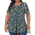 thumbnail image 4 of Horkkom Womens Summer Tops Plus Size Floral Print Short Sleeve Pleated Tunic Tops Casual Loose Crew Neck Blouses XL, 4 of 8