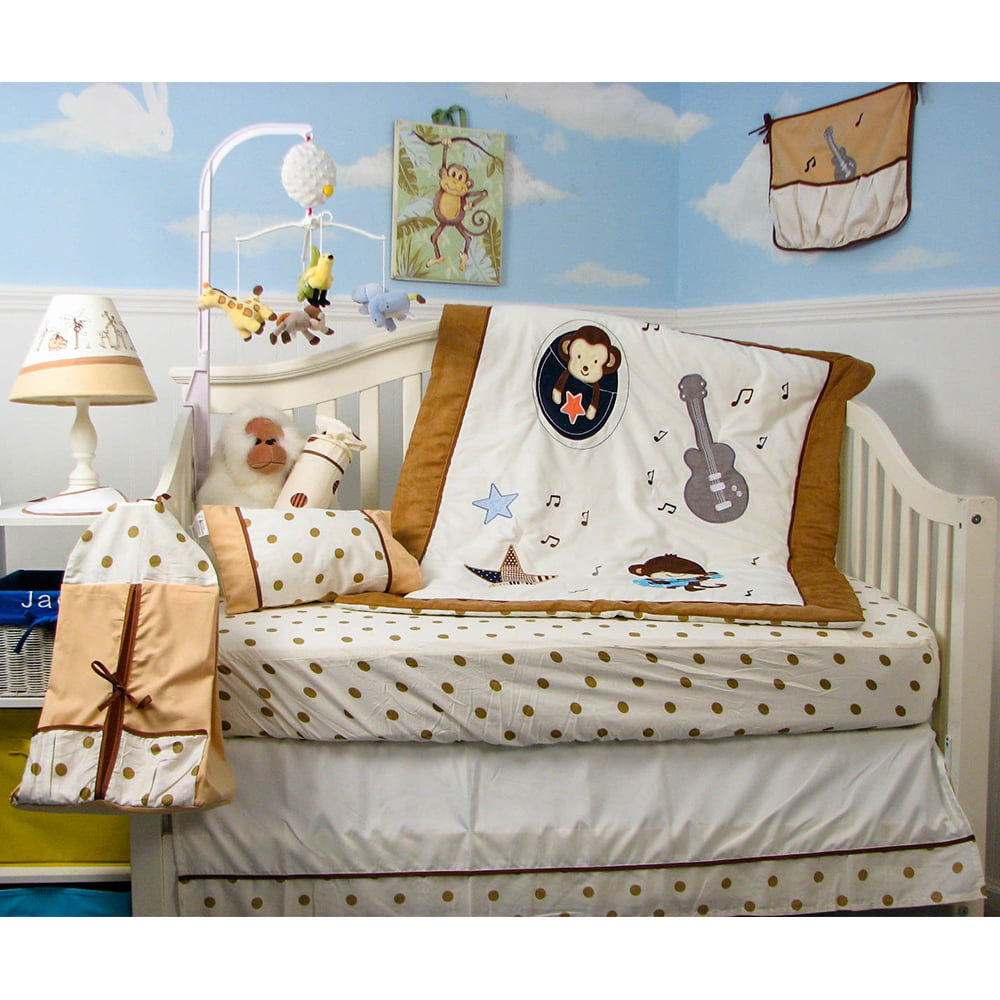 SoHo Crib Bedding Set for Baby Nursery, Monkey Rockstar, 9 Pieces