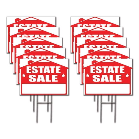 Estate Sale 10-Pack Yard Sign - 18X24" with Stakes and 10 Directional Arrows - Fast Free Shipping!
