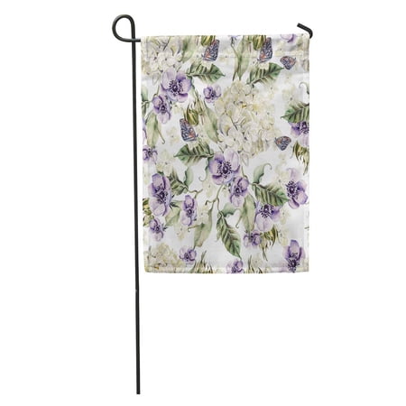 KDAGR Colorful Pattern Bright Watercolor Flowers Anemones and Hydrangea Purple Beautiful Garden Flag Decorative Flag House Banner 12x18 inch
