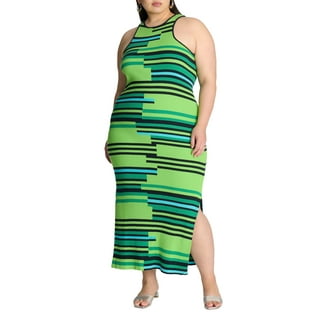 Funfash Plus Size Women's Empire Waist Cocktail Dress – Sleeveless Slimming Midi Dress, Blue Floral