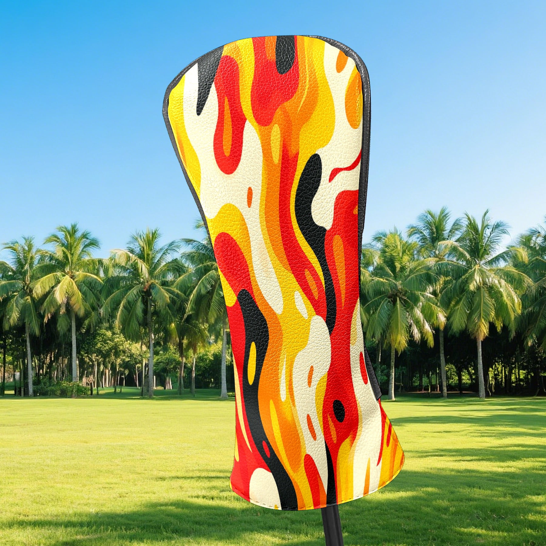 Golf Club Covers PU Leather Waterproof Head Covers for Fairway Woods Hybrids Abstract Pattern