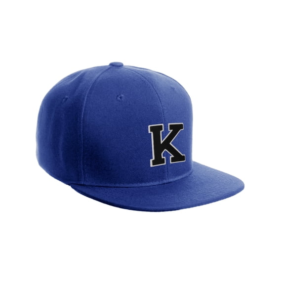 Classic Snapback Hat Custom A to Z Initial Letters, Royal Cap White Black Letter Initial K