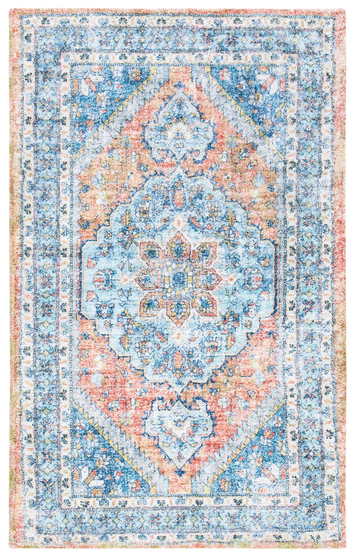 SAFAVIEH Saffron Ethelbert Distressed Oriental Area Rug, Blue/Rust, 3' x 5'