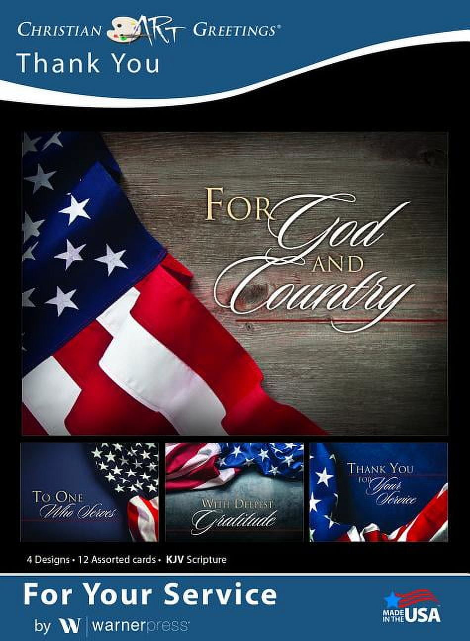 Small World Greetings Thank You For Your Service Cards - Patriotic A2 Size 5.5x4.25 Inch 24 Count