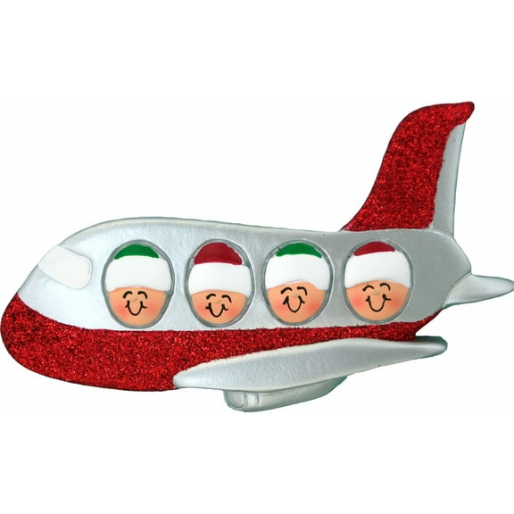 Family on Airplane 4 People Personalized Christmas Ornament DO-IT-YOURSELF